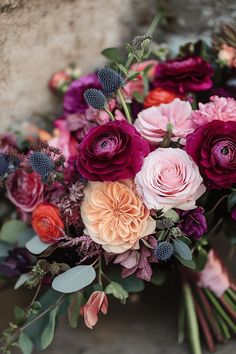 Jewel Tone Wedding bouquet Jewel Tone Wedding Bouquet, Moody Wedding Flowers, Jewel Tone Wedding Flowers, Jewel Tones Palette, Fuschia Wedding, Purple Flower Bouquet, Blush Wedding Colors, Berry Wedding, Dark Purple Flowers