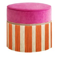 an orange and pink stool with stripes on it