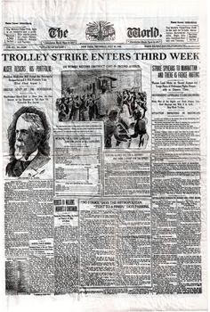 an old newspaper with the article trolly strike enters third week