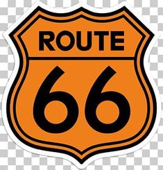 an orange and black route 66 sign on a white background