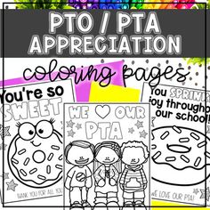 coloring pages with the words pot / pa appreciation on them and two pictures of children