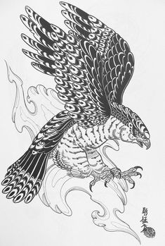 a drawing of an eagle flying through the air