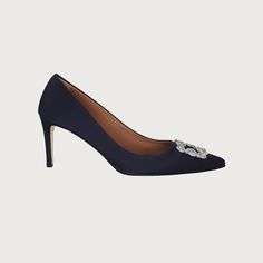 Diane Navy Satin Jewel Heels andreacarrano Boot Pumps, Boot Sandals, Stiletto Heel, Flat Sandals, You Bag, Stiletto Heels, Almond, Heel Height, In Italy