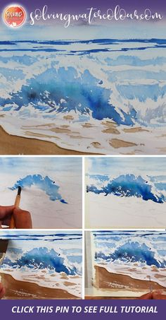 breaking waves in watercolor step by step tutorial Watercolor Step By Step, Painting Waves, Breaking Waves, Watercolor Wave, Arches Watercolor Paper, Watercolor Tutorial, Watercolor Water, Watercolor Paintings For Beginners