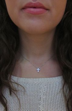 Mini Gold and Diamond Cross Necklace Cross Necklace With Single Cut Diamonds, White Gold Cross Necklace With Single Cut Diamonds, White Cross Pendant With Single Cut Diamonds, Dainty White Gold Cross Jewelry, Dainty Diamond Cross Pendant Jewelry, Diamond Monogram, Diamond Cross Necklace, Cross Necklaces, Bezel Necklace