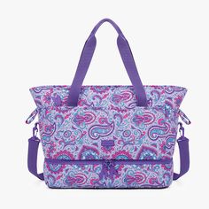 Casual Large Capacity Nylon Diaper Bag, Large Capacity Nylon Diaper Bag, Casual Nylon Diaper Bag With Large Capacity, Casual Purple Shoulder Bag For Outdoor, Casual Outdoor Weekender Bag With Zipper Closure, Casual Weekender Bag With Zipper For Outdoor, Casual Travel Bag With Double Handle, Casual Weekender Bag With Adjustable Strap, Casual Nylon Diaper Bag With Zipper Closure