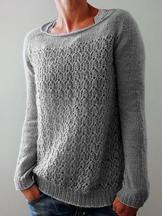 Knitted Long Sleeve Crew Neck Sweater Cozy Long Sleeve Knitted Tops, Winter Crew Neck Knitted Top, Winter Knitted Crew Neck Top, Fall Knitted Tops With Crew Neck, Knitted Long Sleeve Tops For Fall, Gray Knit Pattern For Fall, Gray Knit Knitting Pattern For Fall, Gray Knitting Pattern For Fall, Casual Knitted Long Sleeve Top