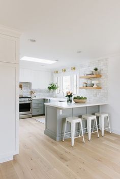 the kitchen is clean and ready to be used as a dining room or living area