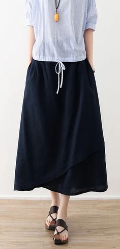 Casual Summer Women Skirts Women Skirts Women Linen Cotton Skirts Giorgino Abraham, Linen Outfit Summer, Cotton Skirt Outfit, Skirt Outfit Casual, Linen Skirts, Long Linen Skirt, Chic Clothing Style, Cotton Skirts, Skirts Women