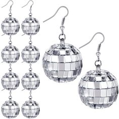 PRICES MAY VARY. What will you get: 5 pairs of Christmas disco ball earrings, each earring measures approx 5 cm/ 1.97 inch in length, the ball is 3 cm/ 1.18 inch in diameter, these silver disco ball earrings will make a huge statement with any outfit or costume Reflective mirrored design: the silver reflective surface of the disco ball earring gives the earrings a dazzling shine, these silver mirror earrings can match the colors of your costume ensemble perfectly, and enable you stand out on the Mamma Mia Party Accessories, Christmas Disco, Mirror Earrings, Retro Mirror, Vintage Disco, Queen Birthday, Mirror Ball, Ball Earrings, Costume Jewelry Earrings