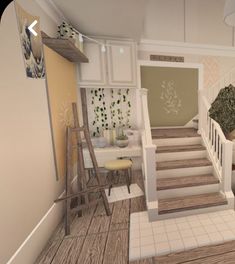 Cozy Aesthetic Bloxburg House, Aesthetic Bloxburg Houses Interior, Cute Bloxburg Stairs Idea, Hallway Bloxburg, Bloxburg Extra Space Ideas, Bloxburg Inside House Ideas, Aesthetic Cottage Bloxburg, Bloxburg Cozy House, Bloxburg House Entrance Ideas