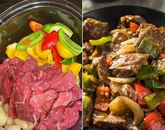 two pictures side by side, one with meat and the other with vegetables in it