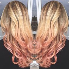 pink ombre Gold Ombre Hair, Rose Gold Hair Ombre, Pink Tips, Rose Gold Ombre, Ombre Blond, Gold Ombre, Creative Hair, Balayage Ombre, Rose Gold Hair