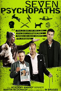 the poster for seven psychopaths shows three men in suits, one holding a dog