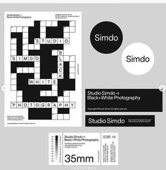 a crossword puzzle is shown with the words, studio simo and black - white photography