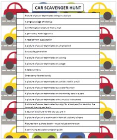 a printable car scavenger hunt for kids