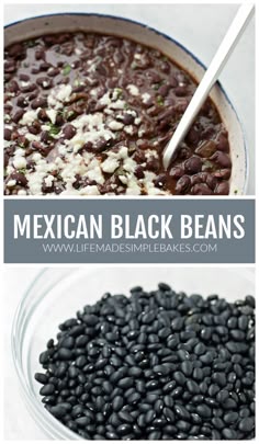 mexican black beans in a bowl with text overlay