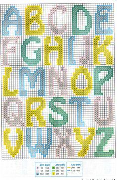 a cross stitch pattern with letters and numbers