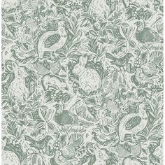 a green and white wallpaper with birds on it