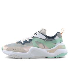 Puma Womens WMNS Rise 'Mist ' White/Mist Green/Cantaloupe Marathon Running Shoes/Sneakers Running Silhouette, Puma White, Puma Cat, Marathon Running Shoes, Sneakers Puma, Pumas Shoes, Low Top Sneakers, Running Shoes Sneakers, Sneakers Online