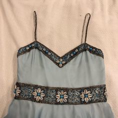 Pamella Roland Light Blue & Grey Brown Beaded Gown! Silk Lining! Beautiful Skirt! Nwot! Size Is Unknown, Approximately 8-10. May Have A Loose Bead. Blue Grey Dress, Grey Blue Dress, Pamella Roland, Beautiful Skirt, Beaded Gown, Grey Dress, Beautiful Skirts, Size 8 Dress, Loose Beads