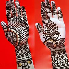 two hands with henna designs on them, one is white and the other is black