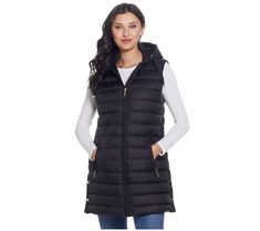 Make layering a breeze with this cozy quilted vest fashioned with an oversized hood and side vents for reliable protection in cold weather. From Weatherproof. Long Hooded Vest, Long Vest, Hooded Vest, Long Vests, Quilted Vest, Vest Fashion, Outerwear Women, Soft Plush, Cold Weather