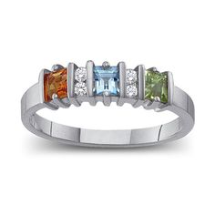 This mother's diamond accented ring can be Personalized with two to six princess-cut birthstones of your choice. Sterling silver rings cannot be resized after purchase. Mothers Ring 3 Stone, Accented Ring, Mothers Rings, Stackable Birthstone Rings, Birthstone Ring Mothers, Mothers Ring, Family Rings, Mom Ring, Diamond Accent Ring