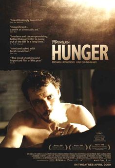 the movie poster for the film hunger with a shirtless man looking at his reflection