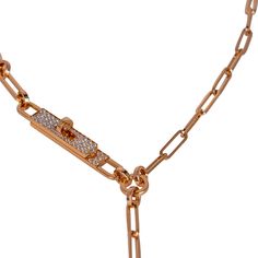 Guaranteed authentic Hermes Kelly Chaine Lariat Necklace.Featured in 18K Rose Gold and a diamond Kelly lock clasp in the small model.Set with 41 diamonds totaling .62 carat weight.The rectangular links are accentuated with interspersed small round links.Beautiful and unmistakably Hermes.Comes with Hermes gift box.NEW or NEVER WORN.final saleNECKLACE MEASURES:LENGTH 15"LARIAT MOTIF 2.6"CONDITION:NEW or NEVER WORN TIDS 'n BITSThe iconic Kelly bag clasp Designed by Robert Dumans in 1956) is concept Luxury Gold Lariat Diamond Necklace, Gold Lariat Diamond Necklace Luxury Style, Luxury Lariat Diamond Necklace Gift, Luxury Chain Lariat Necklace For Formal Occasions, Luxury Lariat Diamond Necklace For Gift, Luxury Lariat Diamond Necklace As Gift, Luxury Diamond Link Necklace For Formal Occasions, Luxury Link Diamond Necklace For Formal Occasions, Luxury Diamond Paperclip Chain Necklace