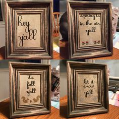 four framed pictures with different sayings on them