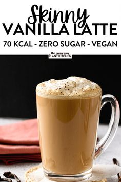 This Skinny Vanilla Latte is a low-calorie, sugar-free version of your favorite Starbuck skinny Vanilla latte drink and it's vegan and keto-friendly. Low Sugar Coffee Drinks, Low Calorie Coffee, Frother Recipes, Vegan Healthy Snacks, Sugar Free Coffee, Conscious Plant Kitchen, Vegan Latte, Homemade Latte, Hot Coffee Drinks