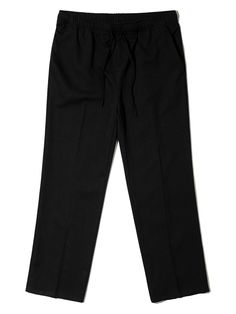 This is a refined and comfortable banding slacks made out of high quality polyester, rayon, and spandex blend fabric. With design detail of elastic waistband with string, side pockets, and straight silhouette, it gives a comfortable and trendy mood.- Elastic waistband with string- Straight silhouette with refined mood- Side pockets and a back pocket Workwear Tapered Leg Pants With Drawstring, Workwear Drawstring Tapered Leg Pants, Tapered Leg Drawstring Pants For Work, Drawstring Tapered Leg Workwear Pants, Casual Tailored Dress Pants With Elastic Waistband, Straight Leg Drawstring Pants For Work, Design Details, Spandex, Elastic