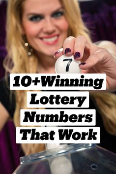 a woman holding up a white piggy bank with the words winning lotery numbers that work