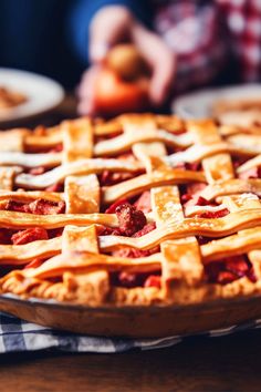 a close up of a pie on a table