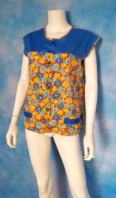 Blue Retro Top With Patchwork, Vintage Patchwork Sleeveless Top, Vintage Sleeveless Patchwork Top, Vintage Multicolor Tops For Daywear, Aqua Flowers, Colorblock Top, Pale Aqua, Blue Yellow Red, Iridescent Green