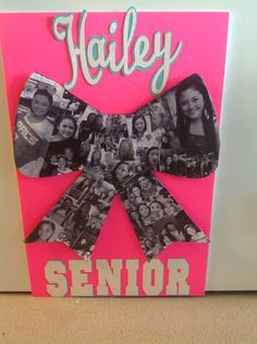 a pink and white photo frame with the words,'haley senior'on it