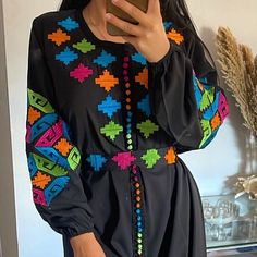 Caftan long Muslim dress Festive Long Sleeve Folk Kaftan, Long Sleeve Multicolor Resham Embroidery Kaftan, Long Multicolor Resham Embroidered Kaftan, Black Long Sleeve Kaftan With Floral Embroidery, Festive Multicolor Maxi-length Kaftan, Muslim Dress, Dress Clothes For Women, Long Dress, Favorite Outfit