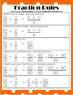 an orange and white poster with the words fraction rules