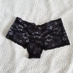 Black Floral Lace Boyshorts From Victoria's Secret. Never Worn With Tag Attached. Black Brief Shorts For Loungewear, Victoria's Secret Black Short Bottoms, Fitted Black Pajama Shorts, Victoria's Secret Fitted Shorts, Acid Bath, Sleepwear Black, Vs Lingerie, Black And White Logos, Teenage Fashion