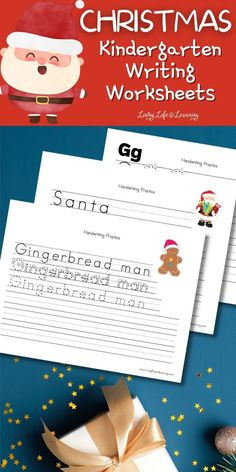 christmas handwriting and writing worksheets with santa clause on the top, next to an envelope