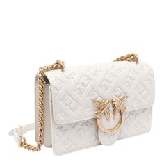 Pinko White Mini Love One Crossbody Bag, Magnetic Closure, 2 Sections, Zip Pocket, Open Pocket, Adaptable Strap, Frontal Golden Logo, 13x21x6 cmGender: WomenMaterial: 100% CALF LEATHERColor: WHITEMade in: IMPORTEDProduct ID: 100074A1YBZ14Q*Import tax/duty will be calculated at checkout (If applicable) Designer Crossbody Bag With Embossed Logo, White Shoulder Bag With Metal Logo For Evening, White Evening Bag With Metal Logo, Gold Crossbody Bag With Logo, Luxury White Bags With Metal Logo, Elegant White Shoulder Bag With Metal Logo, Gold Logo Crossbody Bag, Elegant White Bags With Metal Logo, Formal White Bags With Metal Logo