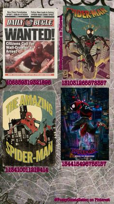 the amazing spider - man movie poster is shown in four different colors and sizes, including one