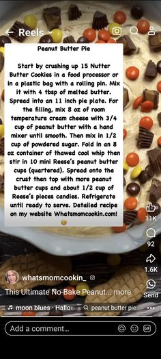 a recipe for a peanut butter pie is shown on the app store's website