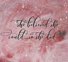 the words are written in black ink on a pink background with stars and sparkles