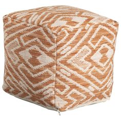 an orange and white poufce ottoman cover on a white background with a pattern