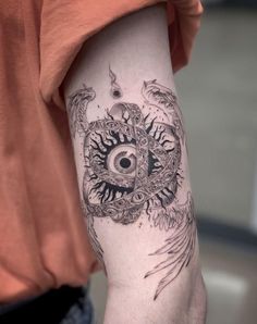 a person with a tattoo on their arm that has an eye in the middle of it