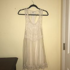 Gorgeous Cream Dress From Hollister! Nwot And Comes From A Smoke Free Home. Casual Sleeveless Sheer Dress, Casual Sheer Sleeveless Dress, Casual Sheer Dress For Spring, White Sheer Dress For Day Out, Bohemian Sheer Mini Dress For Spring, Casual Sheer Mini Dress, Casual Sheer Dress For Day Out, Sundress With Lace Trim, Hollister Dresses