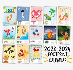 the 2012 footprint calendar is filled with cute animals and other things to do on it