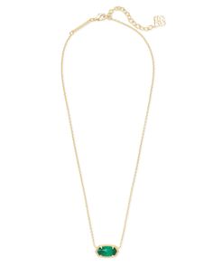 A dainty stone and delicate metallic chain combine to create the Elisa Gold Pendant Necklace in Emerald Cat’s Eye, your new favorite wear-anywhere accessory (and our May birthstone!). This pendant necklace can be paired with any look, providing that extra touch of timeless style. Make the Elisa Pendant Necklace a staple in your wardrobe and you will not be disappointed. Metal 14k Yellow Gold Over Brass Material Emerald Cat’s Eye Size 0.38"L x 0.63"W, 15" chain with 2" extender Closure Lobster cl Green Kendra Scott, Cats Eye Stone